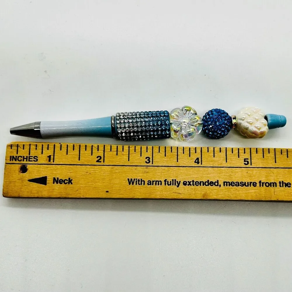 Unique Handmade Blue Ombre Iridescent Crystals Beaded Pen